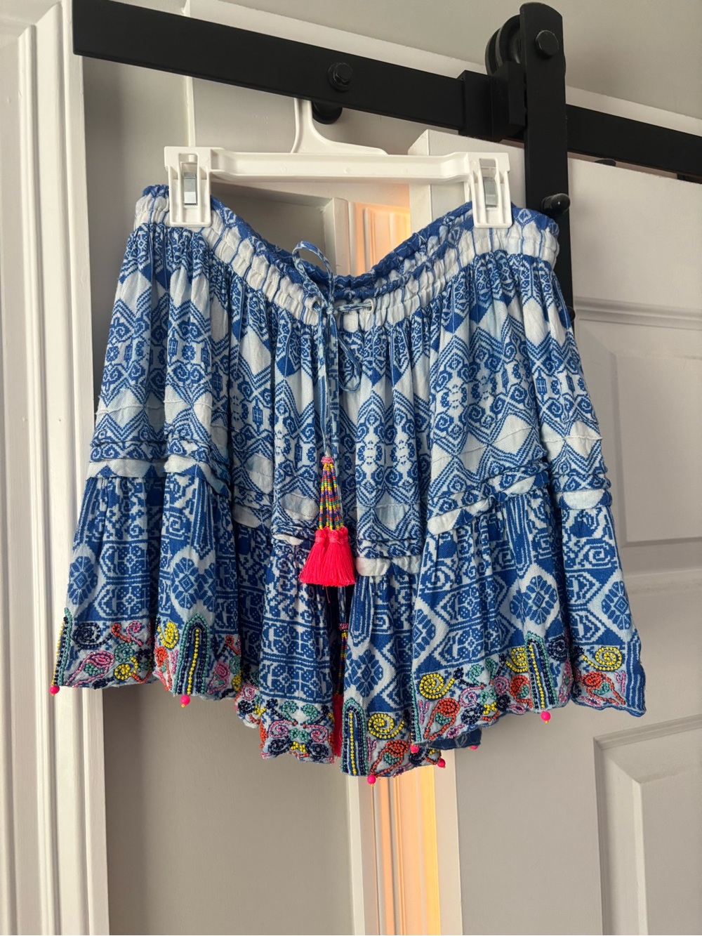 Rococo Sand Blue and White Embroidered Boho Skirt